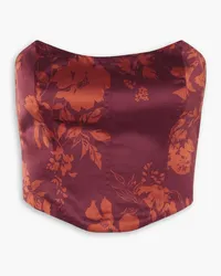 Reformation Maia strapless cropped floral-print silk-satin bustier top - Red Red