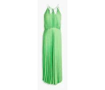 Noelia cutout pleated crepe de chine midi dress - Green