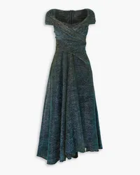 Talbot Runhof Draped metallic voile midi dress - Green Green