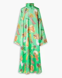 Rodarte Printed silk-charmeuse turtleneck maxi dress - Green Green