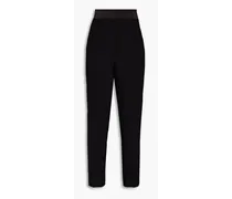 Satin-trimmed wool-blend twill straight-leg pants - Black