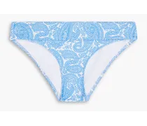 Paisley-print stretch-piqué low-rise bikini briefs - Blue