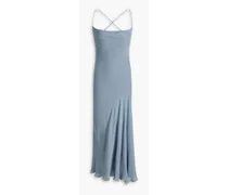 Asymmetric open-back silk-crepe maxi dress - Blue