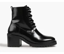 Glossed-leather combat boots - Black