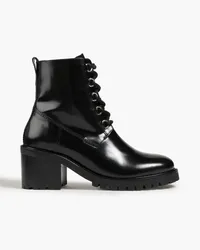 Maje Glossed-leather combat boots - Black Black