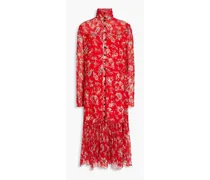 Libby gathered floral-print crepon mini shirt dress - Red