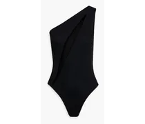 One-shoulder mesh-paneled swimsuit - Black