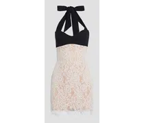 Crepe-paneled corded lace halterneck mini dress - White