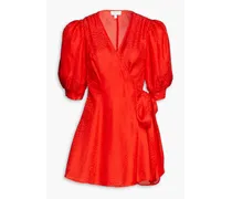 Anna satin-jacquard mini wrap dress - Red