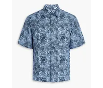Printed Lyocell and linen-blend shirt - Blue