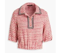 Cropped metallic cotton-blend tweed polo shirt - Red
