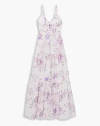 LoveShackFancy Garnita floral-print tiered linen-blend voile maxi dress - Purple Purple