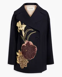 Valentino Garavani Double-breasted embellished wool-felt coat - Blue Blue