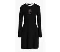 Point d'esprit-trimmed embroidered stretch-knit mini dress - Black