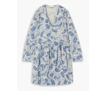 Wrap-effect paisley-print cotton-poplin mini dress - Blue