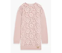 Corded lace-paneled wool and cashmere-blend sweater - Pink