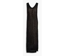 Sequin-embellished open-knit cotton, linen and silk-blend midi dress - Black