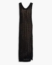 Brunello Cucinelli Sequin-embellished open-knit cotton, linen and silk-blend midi dress - Black Black