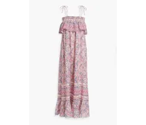 Cold-shoulder paisley-print cotton-voile maxi dress - Pink