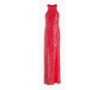 Sequined crochet-knit maxi dress - Red