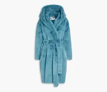 Faux fur hooded coat - Blue