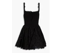 Lina shirred broderie anglaise cotton-blend mini dress - Black