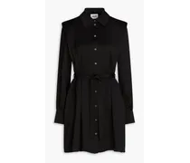 Ralli pleated sateen mini shirt dress - Black