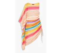 Asymmetric one-sleeve striped knitted coverup - Multicolor
