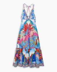 Camilla Crystal-embellished tiered printed silk crepe de chine dress - Blue Blue