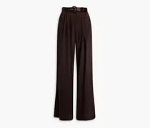 Adelia pleated silk-satin wide-leg pants - Brown