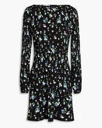 Maje Floral-print plissé-crepe mini dress - Black Black