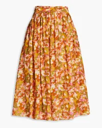 Zimmermann Gathered floral-print cotton midi skirt - Yellow Yellow