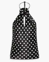 NICHOLAS Vera appliquéd polka-dot satin halterneck top - Black Black