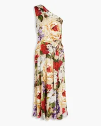 Dolce & Gabbana One-shoulder floral-print stretch-silk satin midi dress - Neutral Neutral