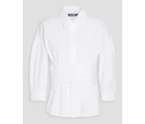 Pleated ruched stretch cotton-poplin shirt - White