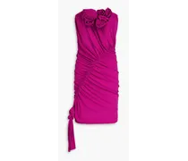 Strapless appliquéd stretch-crepe mini dress - Purple
