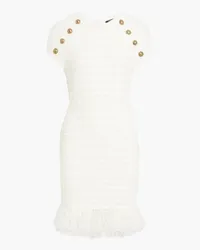 Balmain Fringed button-embellished bouclé-knit mini dress - White White