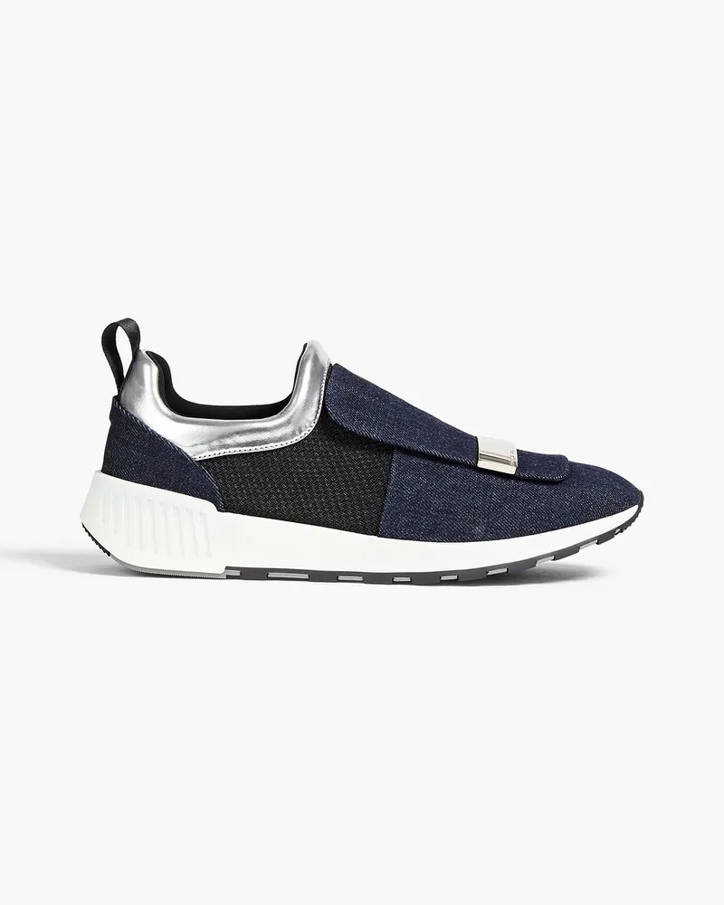sr1 knit-paneled denim slip-on sneakers - Blue