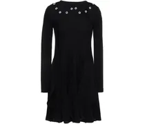 Embellished point d'esprit-paneled wool mini dress - Black