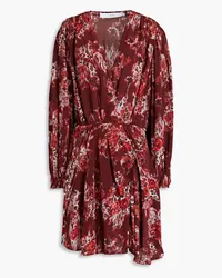 IRO Azula wrap-effect printed crepe de chine mini dress - Burgundy Burgundy