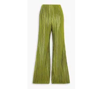 Nuage metallic plissé-crepe flared pants - Green