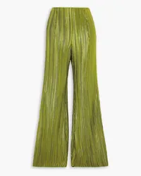 GALVAN Nuage metallic plissé-crepe flared pants - Green Green