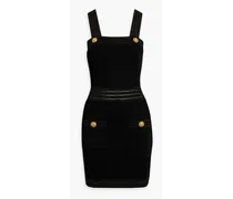 Button-embellished waffle-knit mini dress - Black