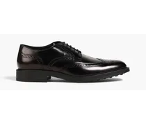 Perforated polished-leather brogues - Black