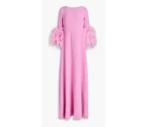 Feather-trimmed crepe gown - Pink