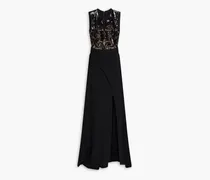 Tulle-paneled embellished cady gown - Black