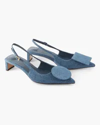 Jacquemus Duelo embellished denim point-toe slingback pumps - Blue Blue