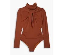 Earthy Life tie-neck knotted stretch-jersey bodysuit - Brown