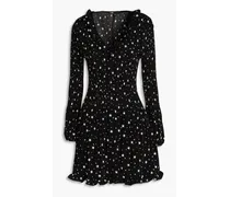 Ruffled printed woven mini dress - Black