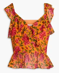 Veronica Beard Randa ruffled floral-print silk-crepe top - Orange Orange